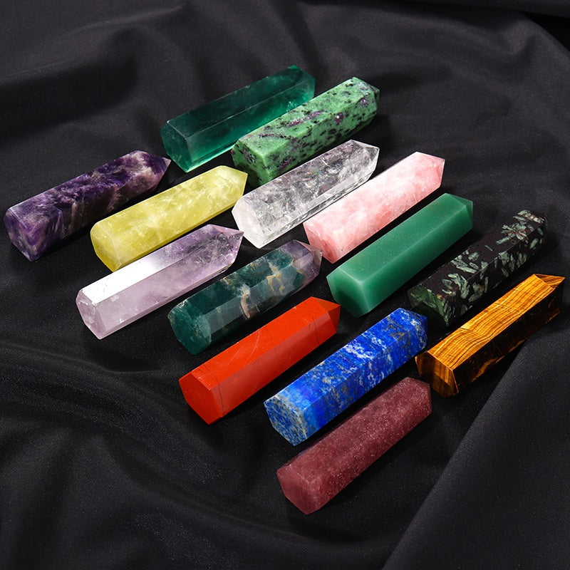 Lajur runcing tunggal kristal asli, kecubung merah jambu kuning putih, prisma heksagon, hiasan batu asli, hiasan