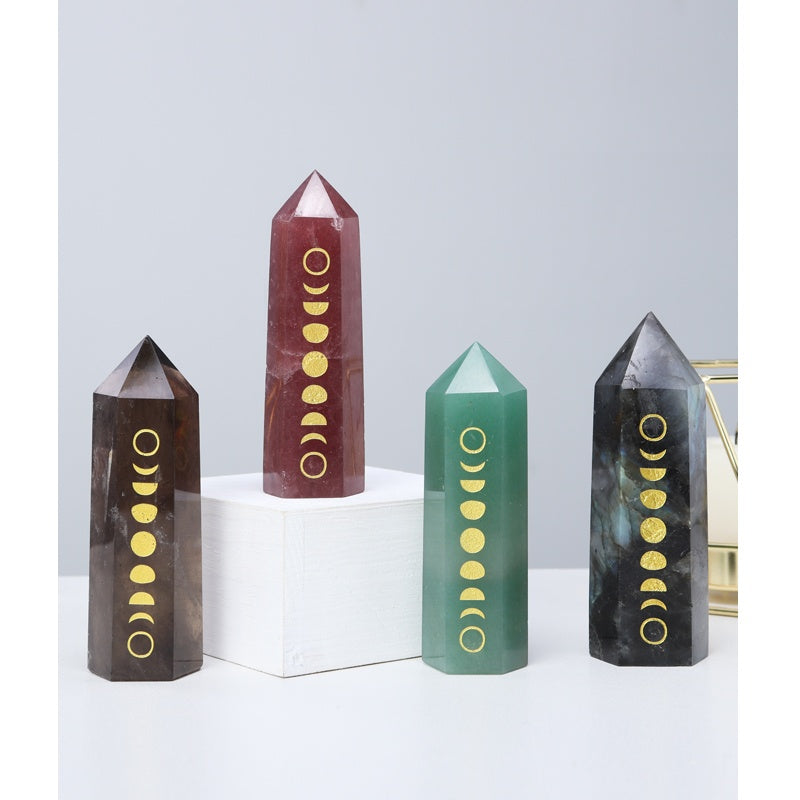 Tiang tunggal batu mentah tiang kristal asli, jed aventurine, bijih yoga, prisma heksagon, gerhana bulan, gerhana matahari, ruang tamu meja hiasan kecil