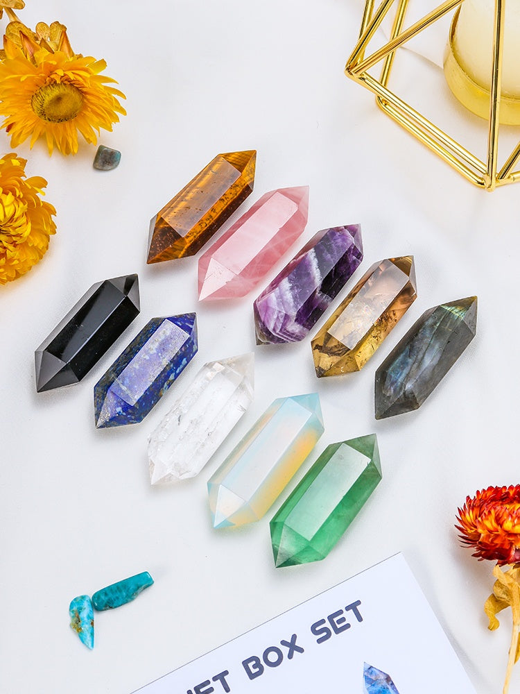 Natural Crystal Double-Pointed Column, Polished Gemstone, Rose Quartz, Gift Collection, Crystal Set, Home Decoration, Decoration