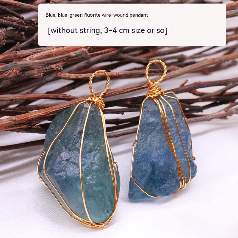 Natural crystal rough stone pendant, fluorite, hand-woven, collarbone chain necklace, jewelry, gift, simple pendant