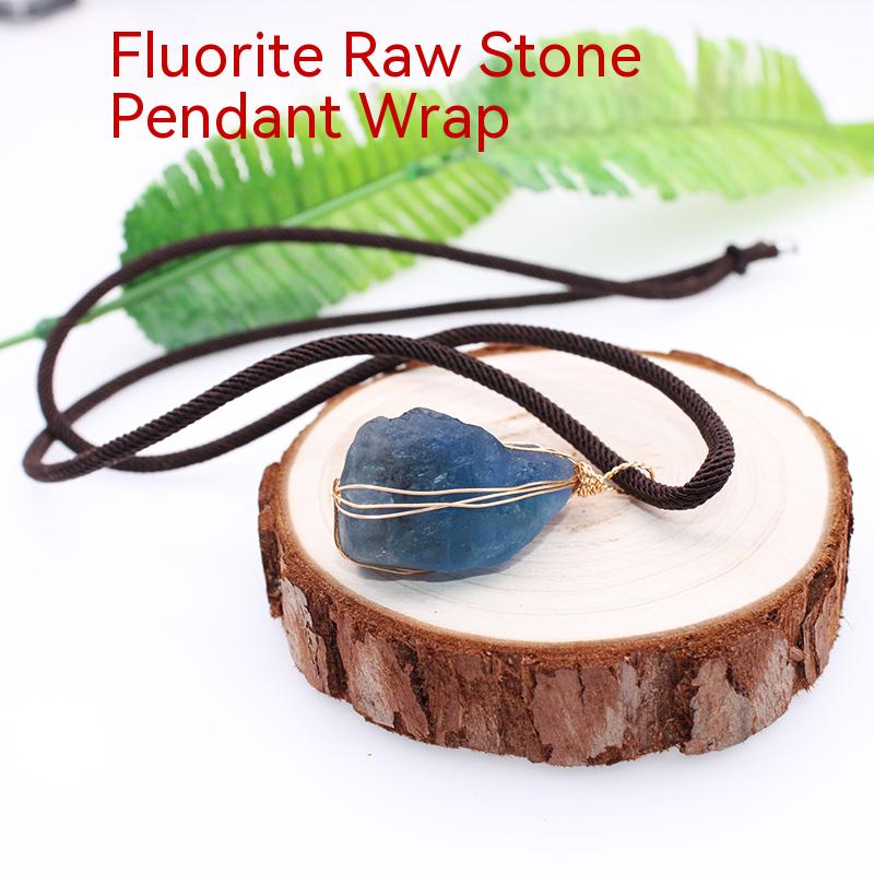 Natural crystal rough stone pendant, fluorite, hand-woven, collarbone chain necklace, jewelry, gift, simple pendant