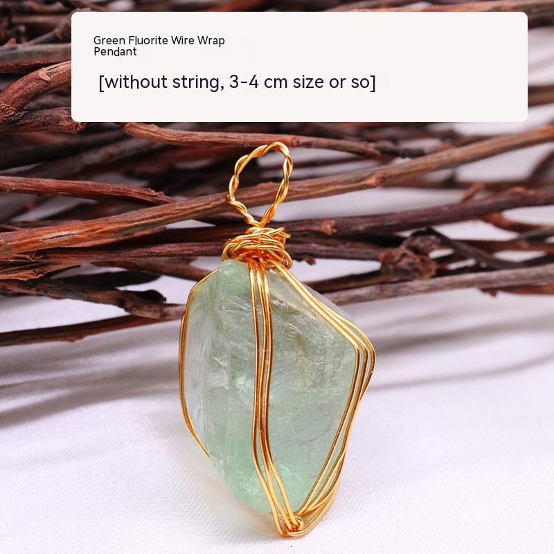 Natural crystal rough stone pendant, fluorite, hand-woven, collarbone chain necklace, jewelry, gift, simple pendant