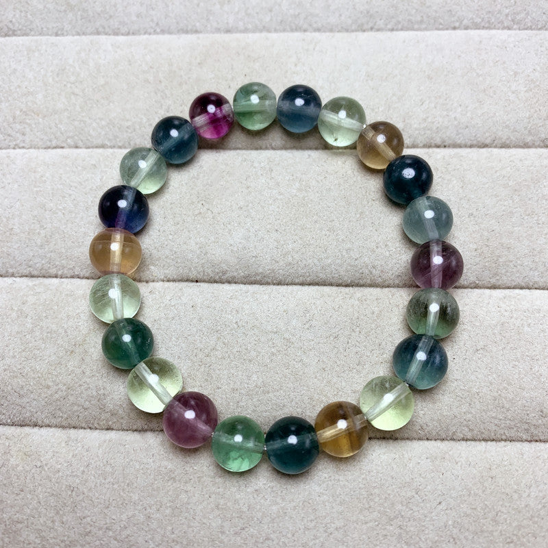 Gelang fluorit tujuh warna semulajadi, gelang kristal bulatan tunggal, manis dan ringkas, seni segar, barang kemas
