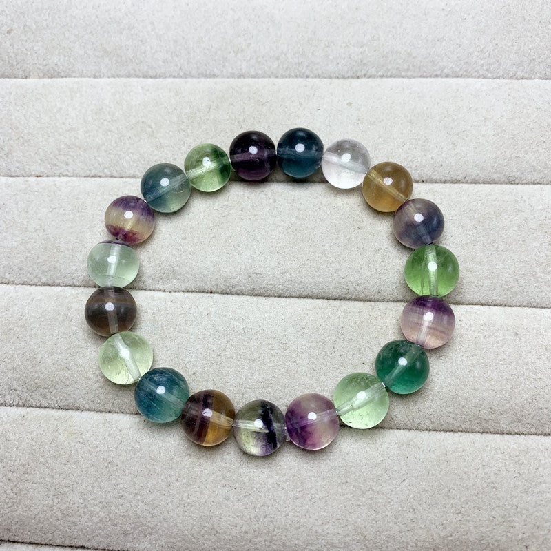 Gelang fluorit tujuh warna semulajadi, gelang kristal bulatan tunggal, manis dan ringkas, seni segar, barang kemas