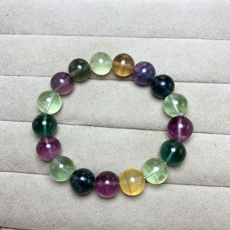 Gelang fluorit tujuh warna semulajadi, gelang kristal bulatan tunggal, manis dan ringkas, seni segar, barang kemas