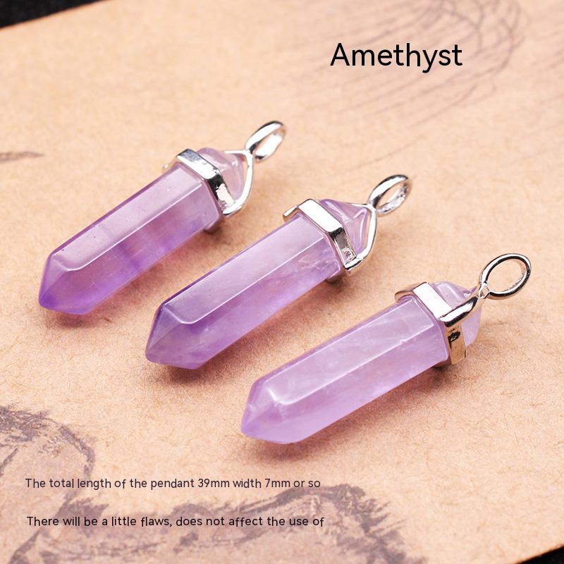 Loket bandul kristal, barang kemas untuk lelaki dan wanita, prisma heksagon berbucu tunggal, kalung, barang kemas, batu, batu permata, loket