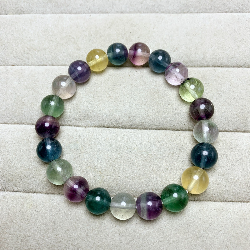 Gelang fluorit tujuh warna semulajadi, gelang kristal bulatan tunggal, manis dan ringkas, seni segar, barang kemas