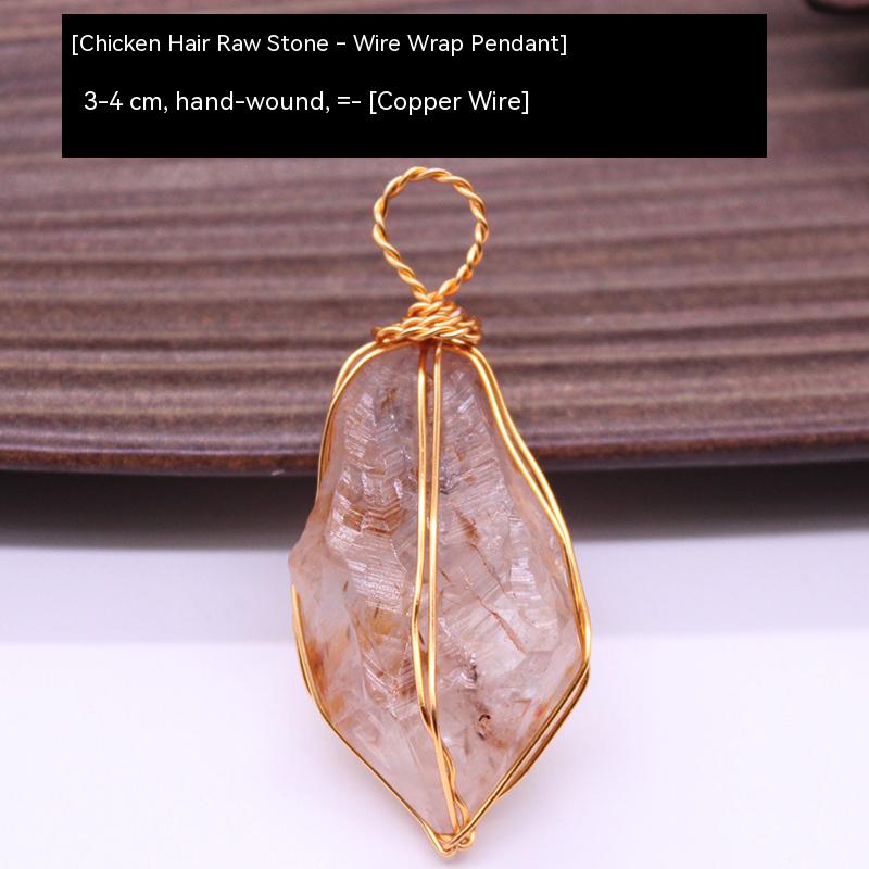 Natural crystal rough stone pendant, fluorite, hand-woven, collarbone chain necklace, jewelry, gift, simple pendant
