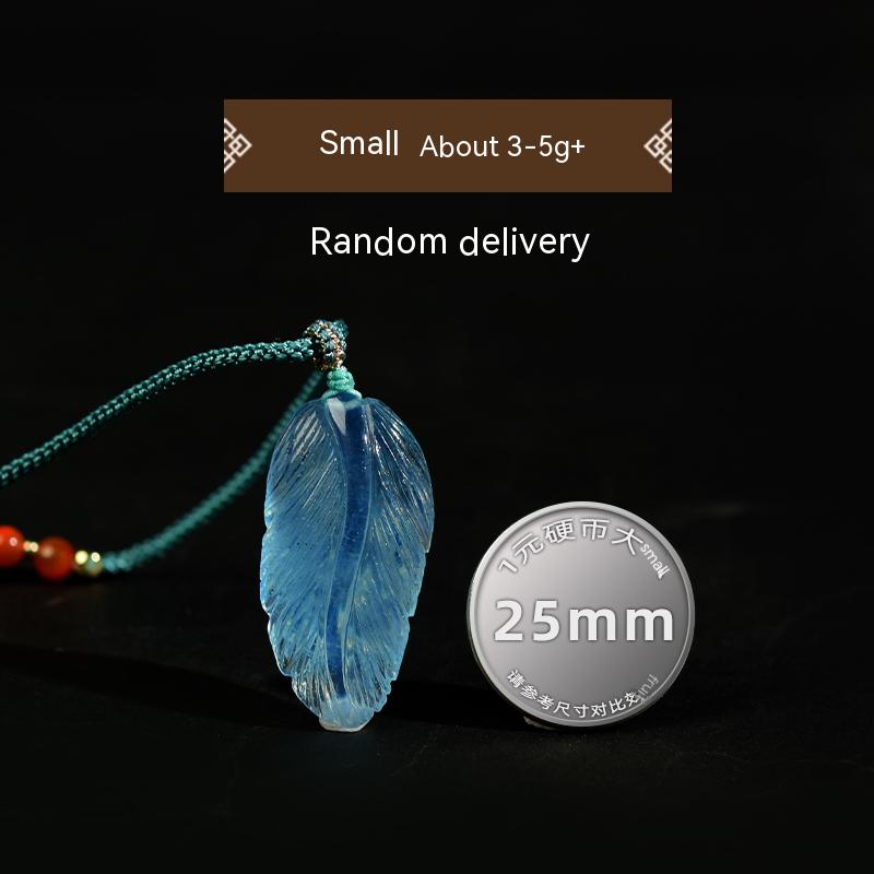 Aquamarine pendant, rough stone carving, feather, blue crystal, gemstone pendant, necklace, ice aquamarine, necklace