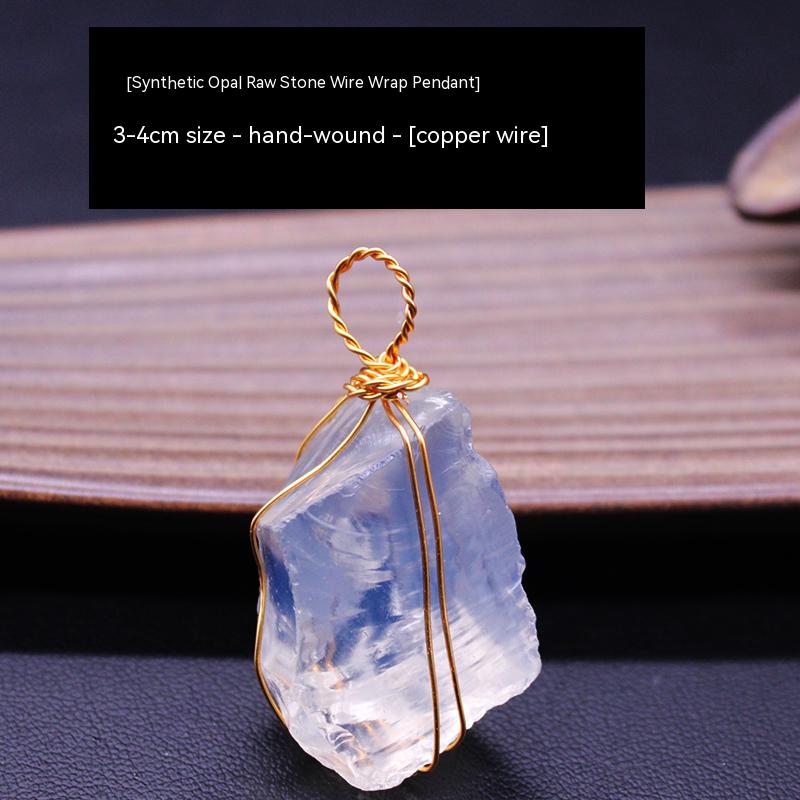 Natural crystal rough stone pendant, fluorite, hand-woven, collarbone chain necklace, jewelry, gift, simple pendant