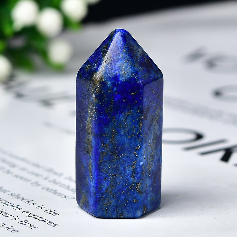 Natural single-pointed column, seven-star array decoration, hexagonal crystal column, lapis lazuli, white crystal, pink crystal, fluorite, opal