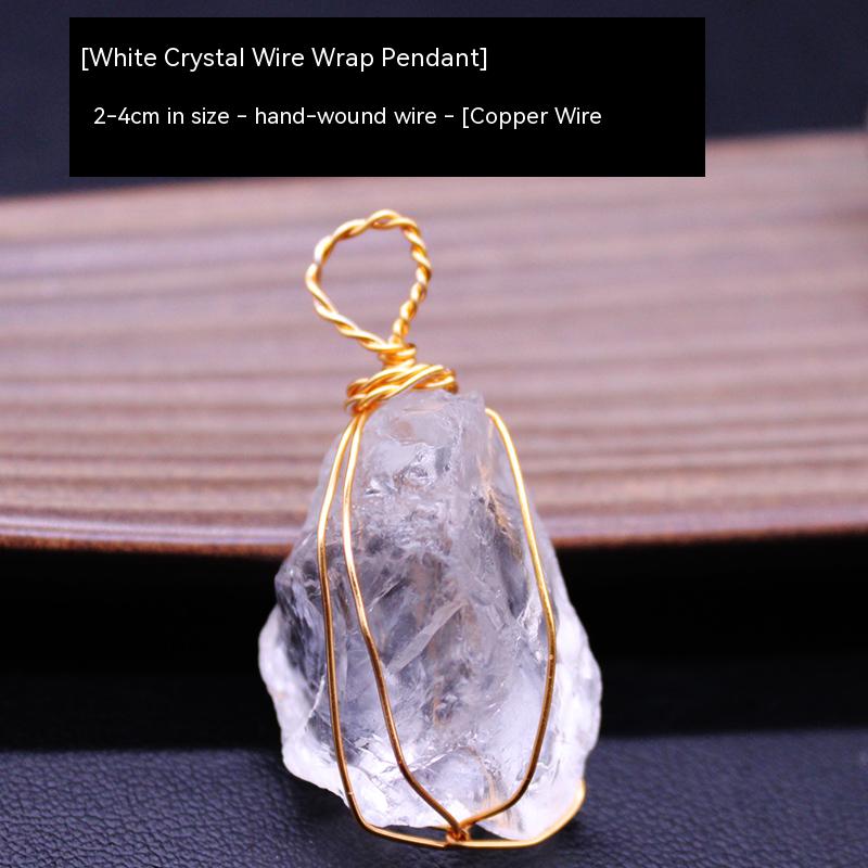 Natural crystal rough stone pendant, fluorite, hand-woven, collarbone chain necklace, jewelry, gift, simple pendant
