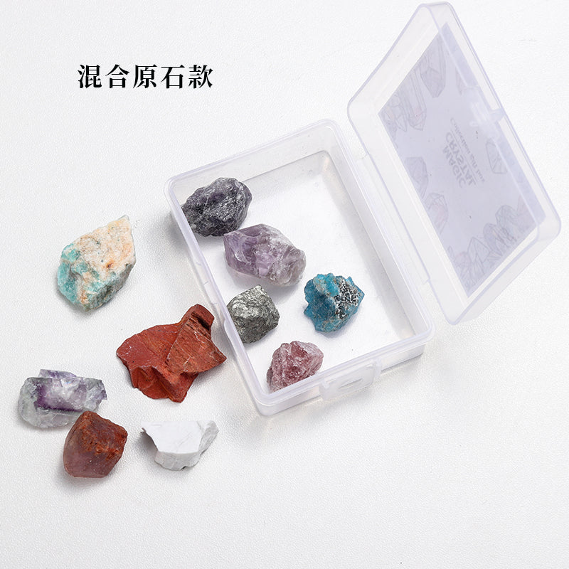 Hiasan spesimen bijih batu mentah kristal asli penyaduran batu permata kristal mineral kotak hadiah pengajaran sains popular kanak-kanak