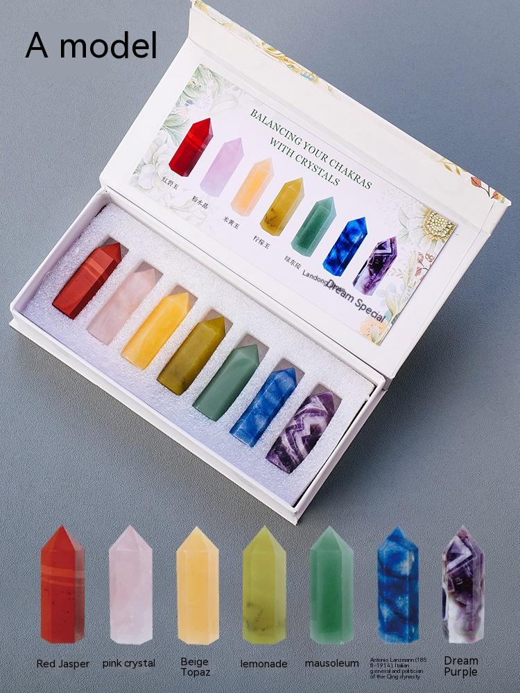Natural Crystal Rough Crystal Column, Decoration, Specimen Ore, Agate, Gemstone, Seven Colors, Box Set, Home Decoration