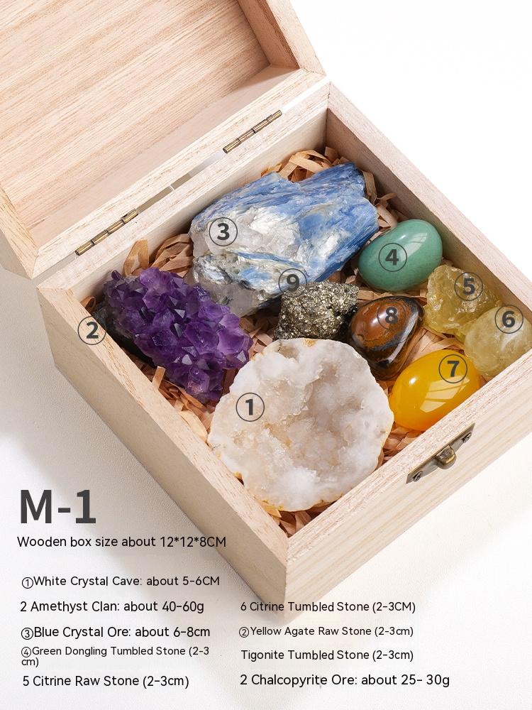Natural crystal rough stone decoration ore fossil rock science popularization box mineral home gemstone specimen decoration gift