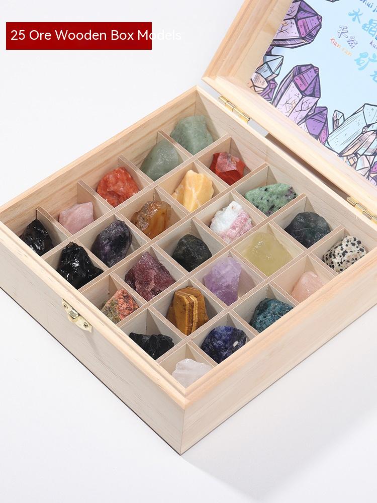 Natural crystal ore raw stone specimen box mineral gemstone agate stone children's mine standard crystal stone specimen decoration