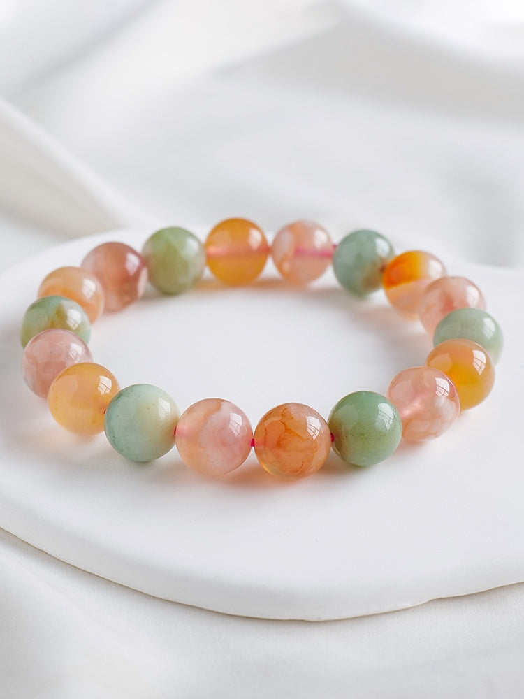 Gelang batu akik bunga sakura asli, gelang, spesies ais, chalcedony Madagascar, bulatan tunggal, hadiah untuk teman wanita, hadiah hari jadi, gadis