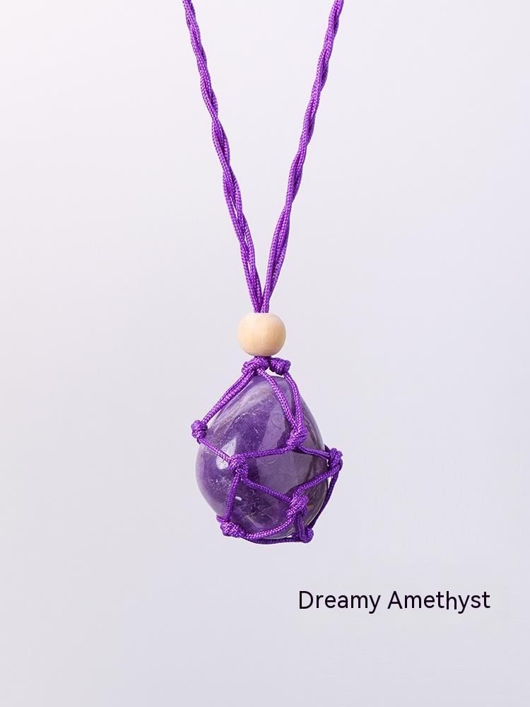Natural Stone Crystal, Ore, Rough, Tumbled, Net Bag Pendant, Hand-Woven Net Bag Pendant, Necklace, Sweater Chain