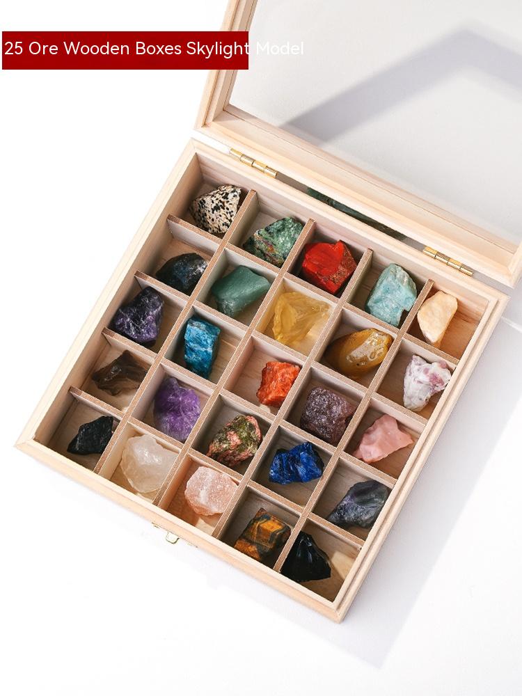 Natural crystal ore raw stone specimen box mineral gemstone agate stone children's mine standard crystal stone specimen decoration