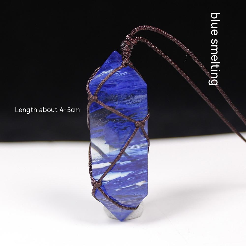 Natural Crystal Rough, Double-Pointed Hexagonal Prism, Hand-Woven Net Bag, Pendant, Jewelry, Fashion Necklace