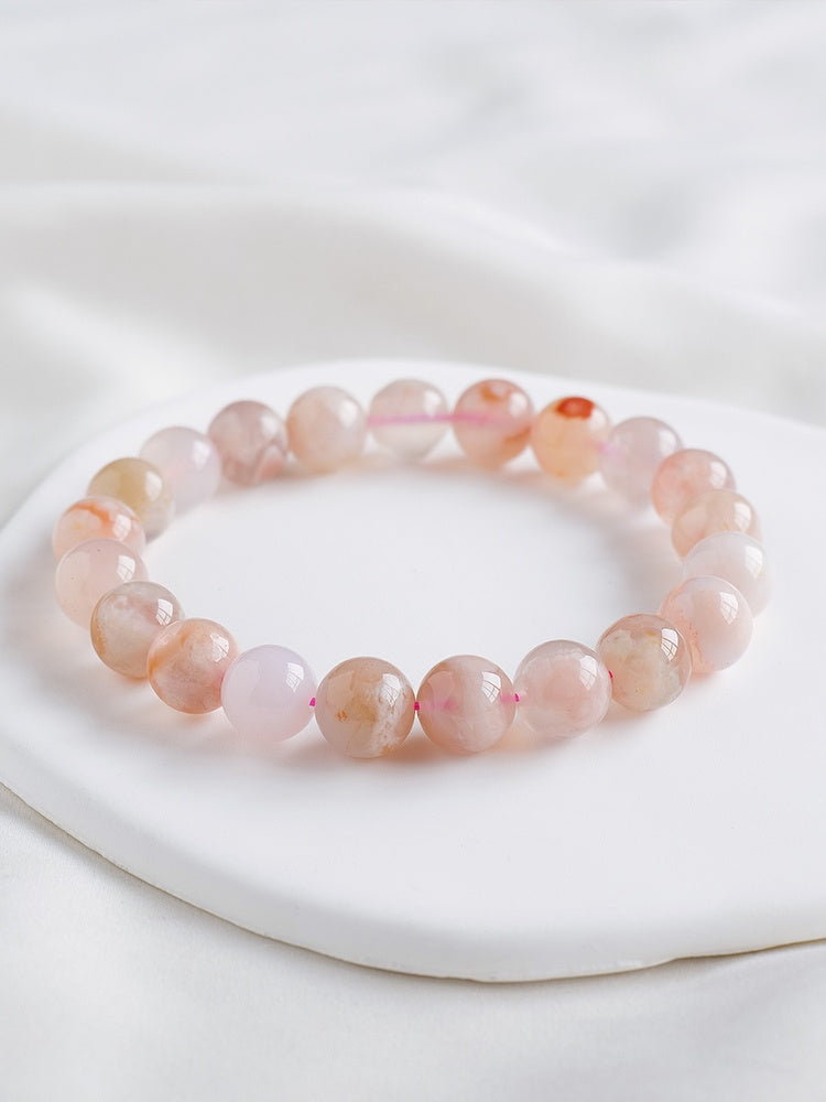 Gelang batu akik bunga sakura asli, gelang, spesies ais, chalcedony Madagascar, bulatan tunggal, hadiah untuk teman wanita, hadiah hari jadi, gadis