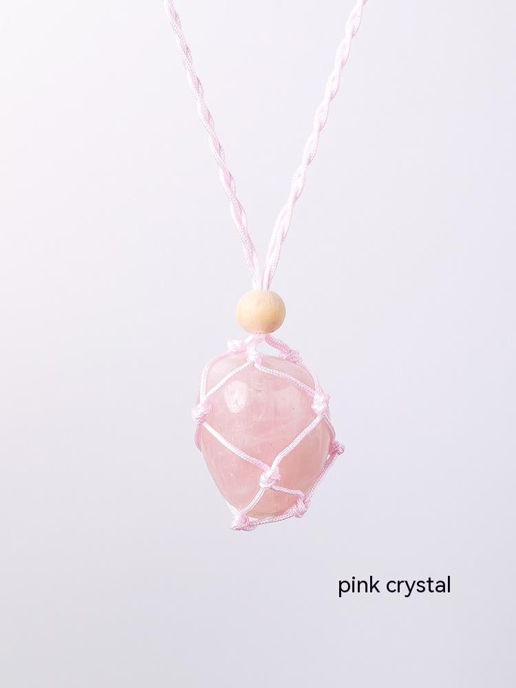 Natural Stone Crystal, Ore, Rough, Tumbled, Net Bag Pendant, Hand-Woven Net Bag Pendant, Necklace, Sweater Chain