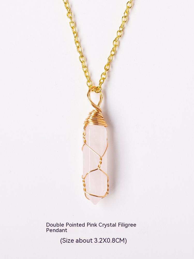 Natural crystal raw stone hexagonal prism ornaments double-pointed crystal column pentagram winding jewelry men and women pendants