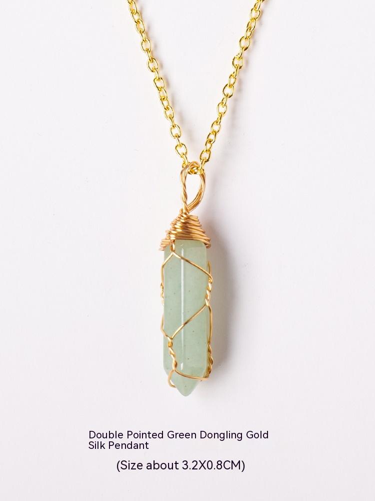 Natural crystal raw stone hexagonal prism ornaments double-pointed crystal column pentagram winding jewelry men and women pendants
