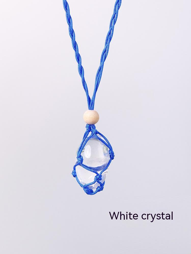 Natural Stone Crystal, Ore, Rough, Tumbled, Net Bag Pendant, Hand-Woven Net Bag Pendant, Necklace, Sweater Chain