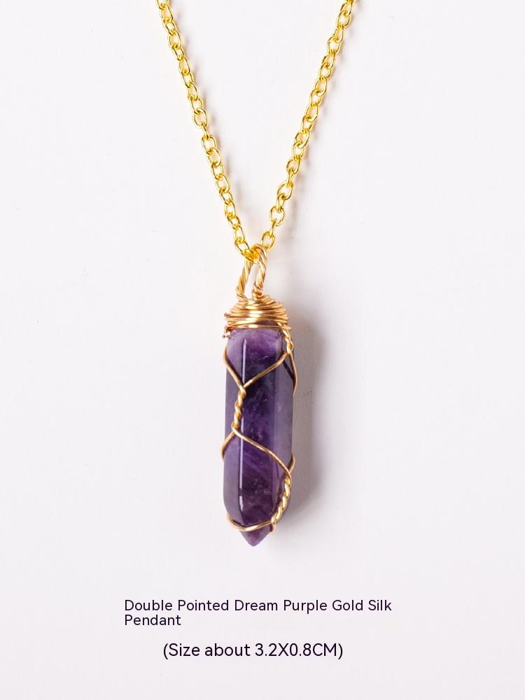 Natural crystal raw stone hexagonal prism ornaments double-pointed crystal column pentagram winding jewelry men and women pendants