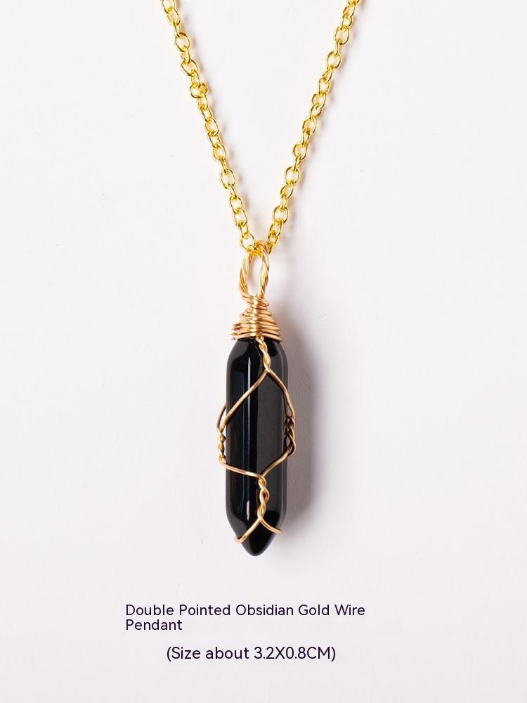 Natural crystal raw stone hexagonal prism ornaments double-pointed crystal column pentagram winding jewelry men and women pendants