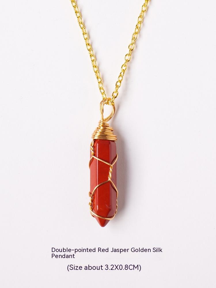 Natural crystal raw stone hexagonal prism ornaments double-pointed crystal column pentagram winding jewelry men and women pendants