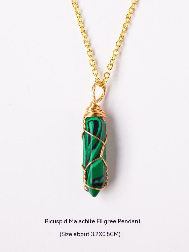 Natural crystal raw stone hexagonal prism ornaments double-pointed crystal column pentagram winding jewelry men and women pendants
