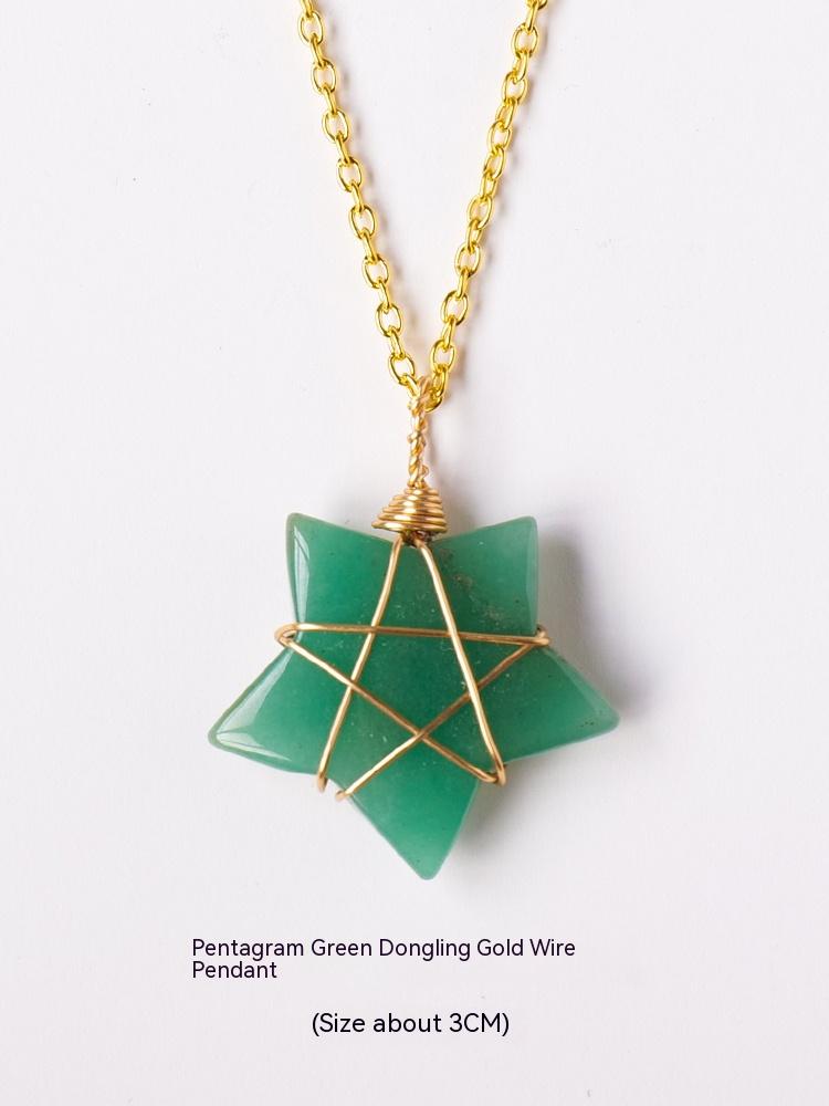 Natural crystal raw stone hexagonal prism ornaments double-pointed crystal column pentagram winding jewelry men and women pendants