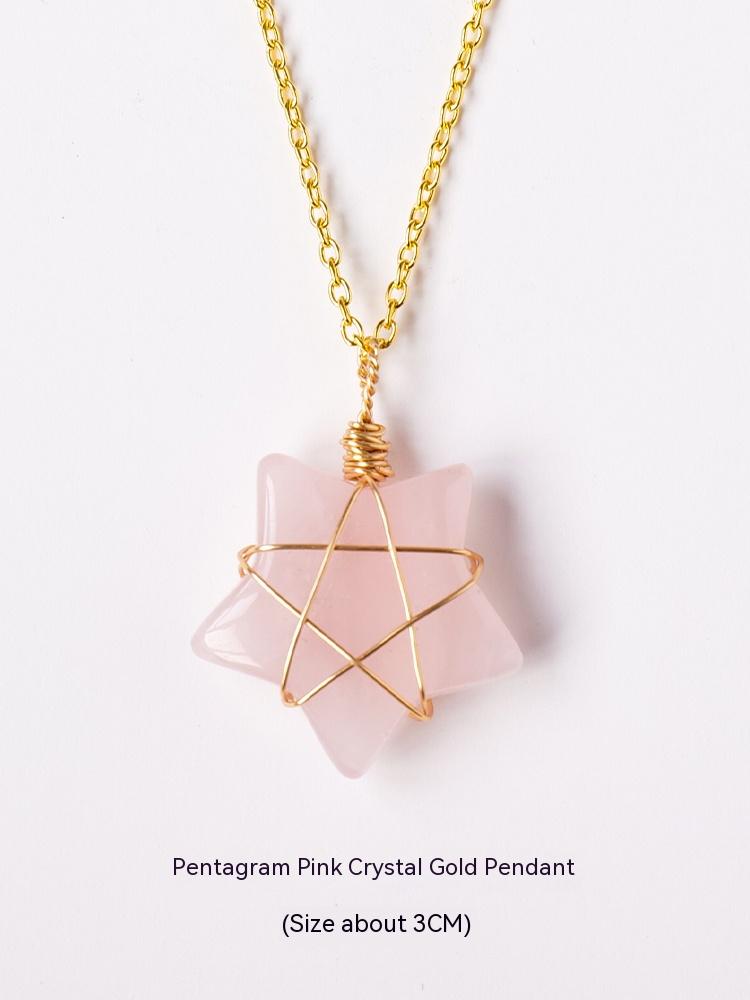 Natural crystal raw stone hexagonal prism ornaments double-pointed crystal column pentagram winding jewelry men and women pendants