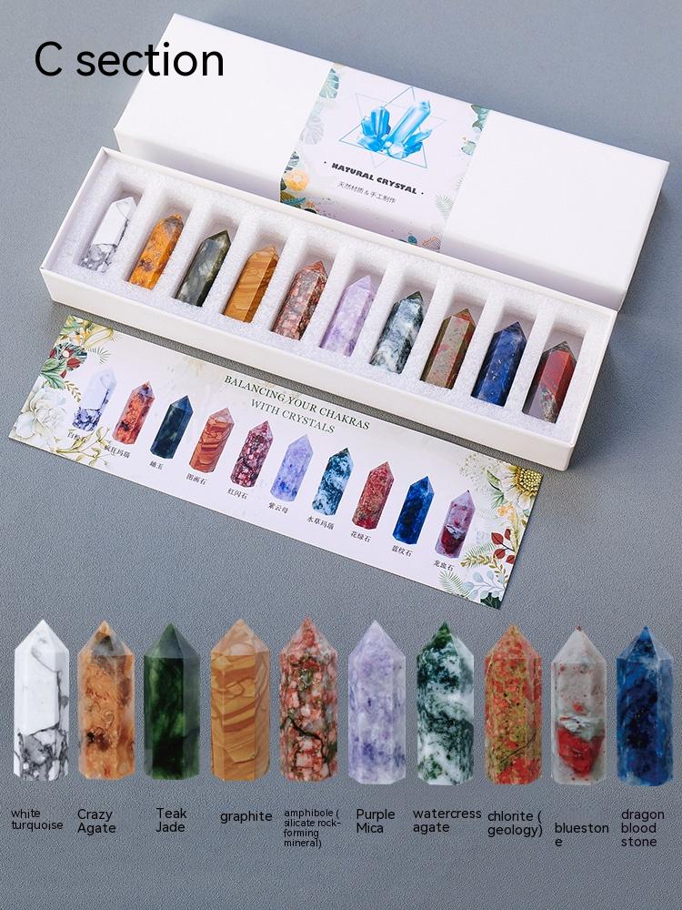 Natural Crystal Rough Crystal Column, Decoration, Specimen Ore, Agate, Gemstone, Seven Colors, Box Set, Home Decoration