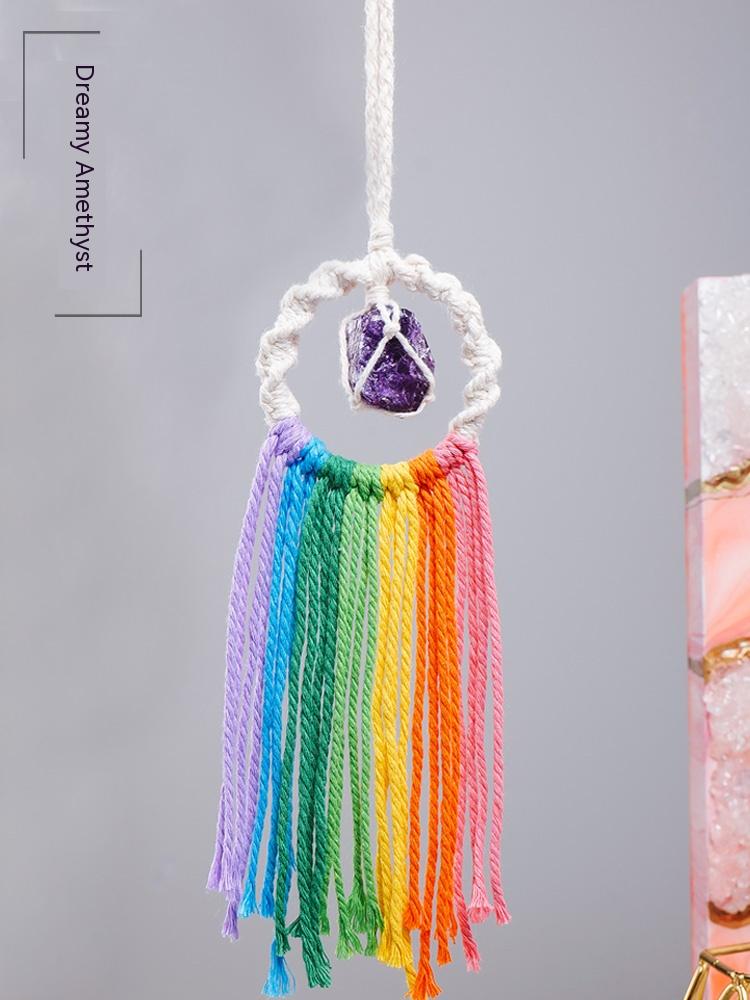 Natural Crystal Rough, Rainbow Pendant, Vehicle-Mounted, Hand-Woven, Ore Decoration, Car Key Chain