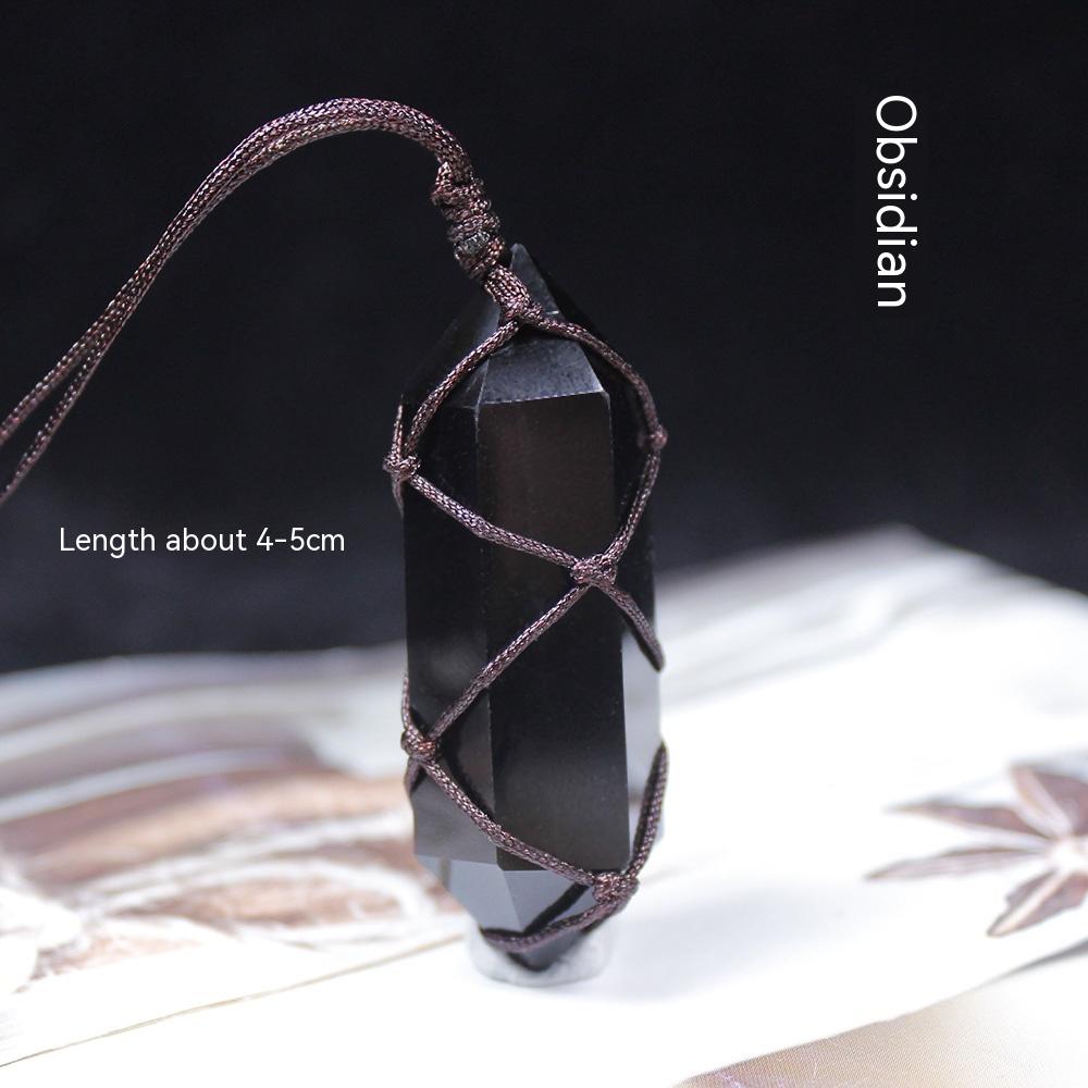 Natural Crystal Rough, Double-Pointed Hexagonal Prism, Hand-Woven Net Bag, Pendant, Jewelry, Fashion Necklace