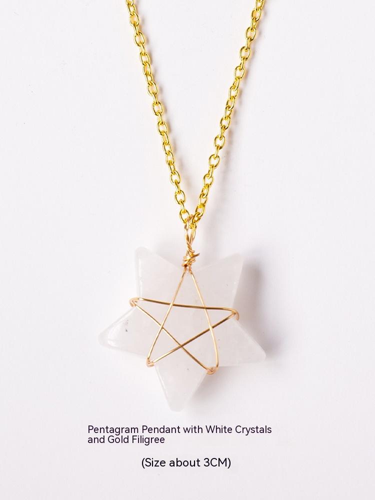 Natural crystal raw stone hexagonal prism ornaments double-pointed crystal column pentagram winding jewelry men and women pendants