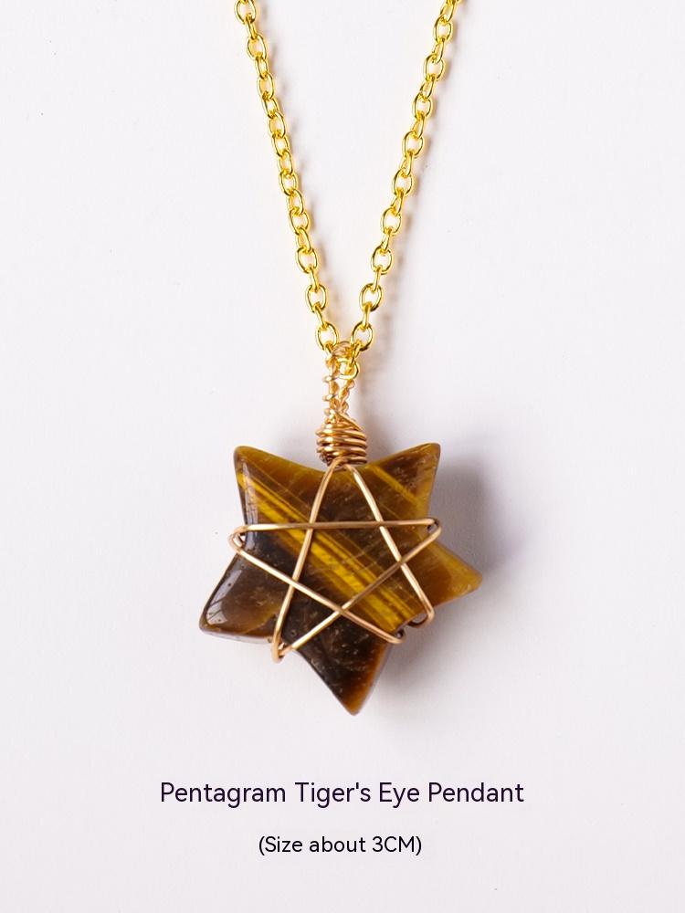Natural crystal raw stone hexagonal prism ornaments double-pointed crystal column pentagram winding jewelry men and women pendants