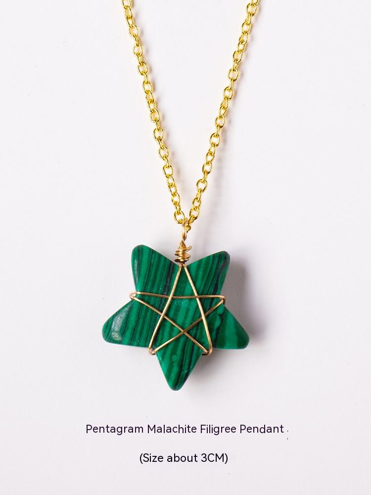 Natural crystal raw stone hexagonal prism ornaments double-pointed crystal column pentagram winding jewelry men and women pendants