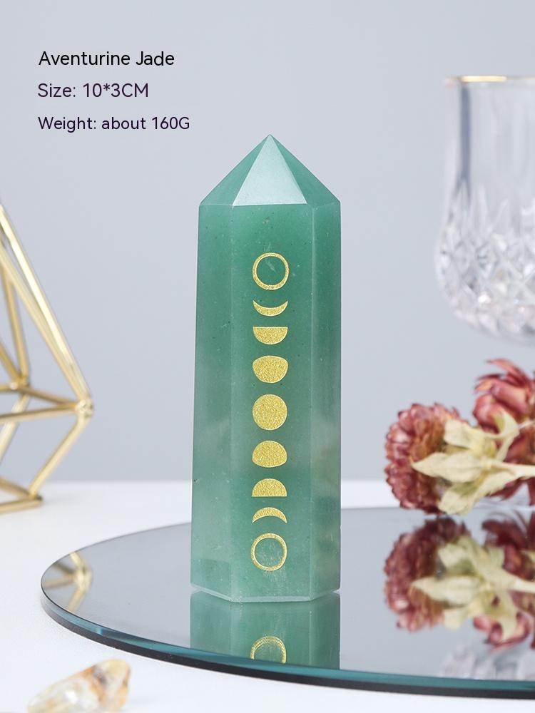Tiang tunggal batu mentah tiang kristal asli, jed aventurine, bijih yoga, prisma heksagon, gerhana bulan, gerhana matahari, ruang tamu meja hiasan kecil