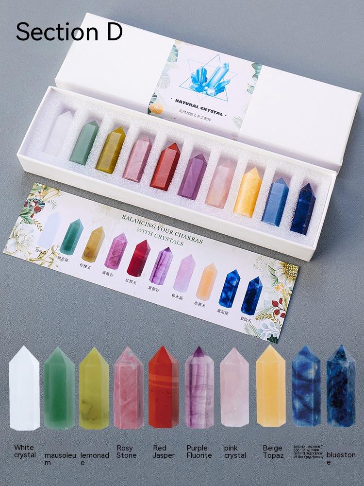 Natural Crystal Rough Crystal Column, Decoration, Specimen Ore, Agate, Gemstone, Seven Colors, Box Set, Home Decoration