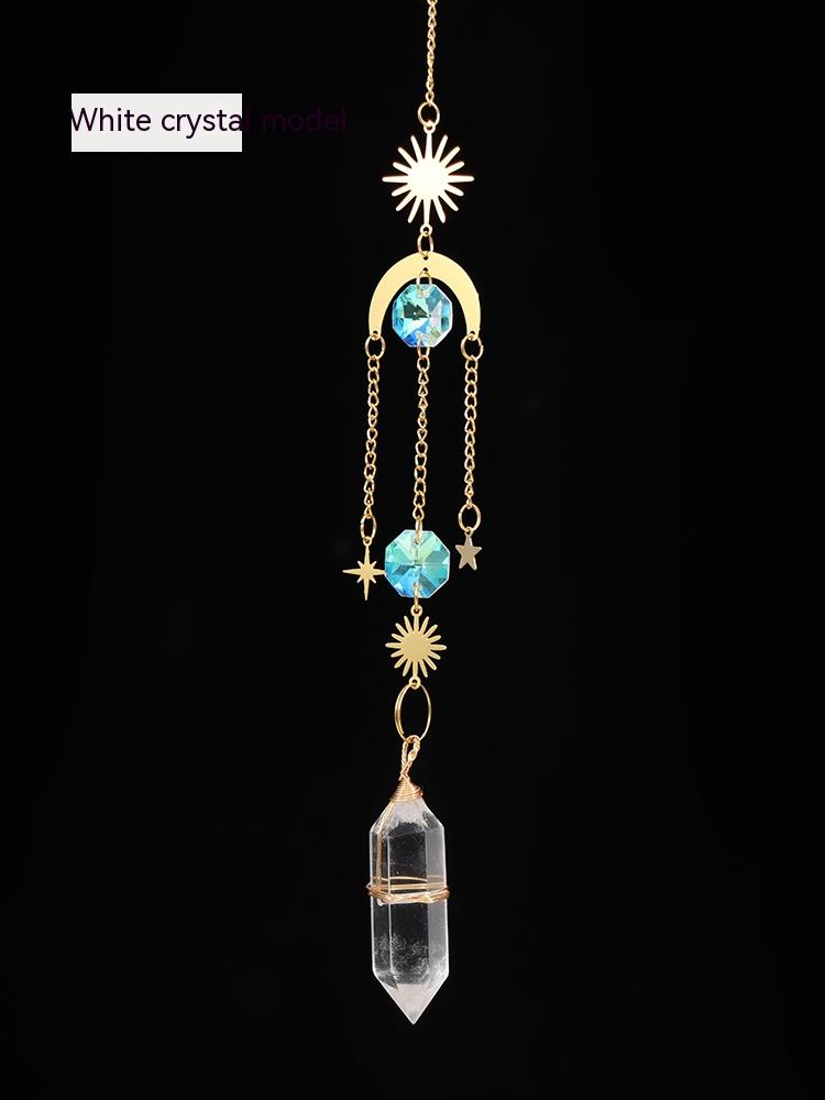 Natural crystal, sun catcher, double-pointed crystal column, wind chime quartz pendant, handmade star and moon window pendant, decorative gift