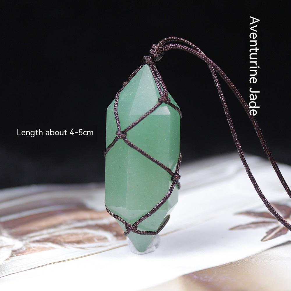 Natural Crystal Rough, Double-Pointed Hexagonal Prism, Hand-Woven Net Bag, Pendant, Jewelry, Fashion Necklace