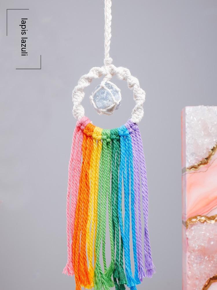 Natural Crystal Rough, Rainbow Pendant, Vehicle-Mounted, Hand-Woven, Ore Decoration, Car Key Chain
