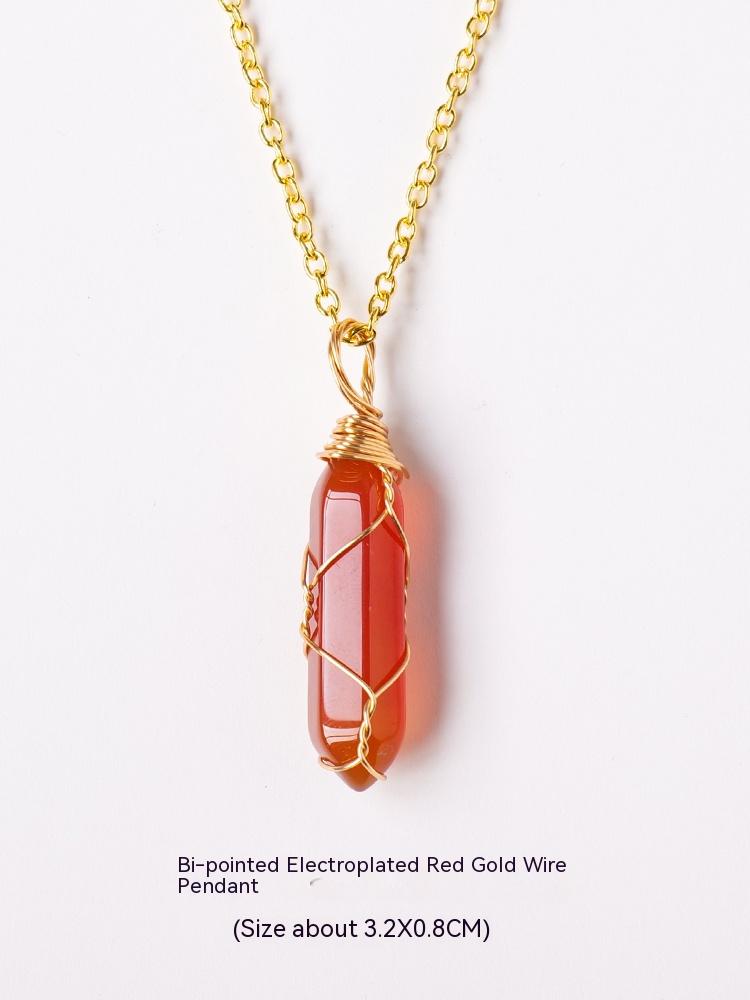 Natural crystal raw stone hexagonal prism ornaments double-pointed crystal column pentagram winding jewelry men and women pendants