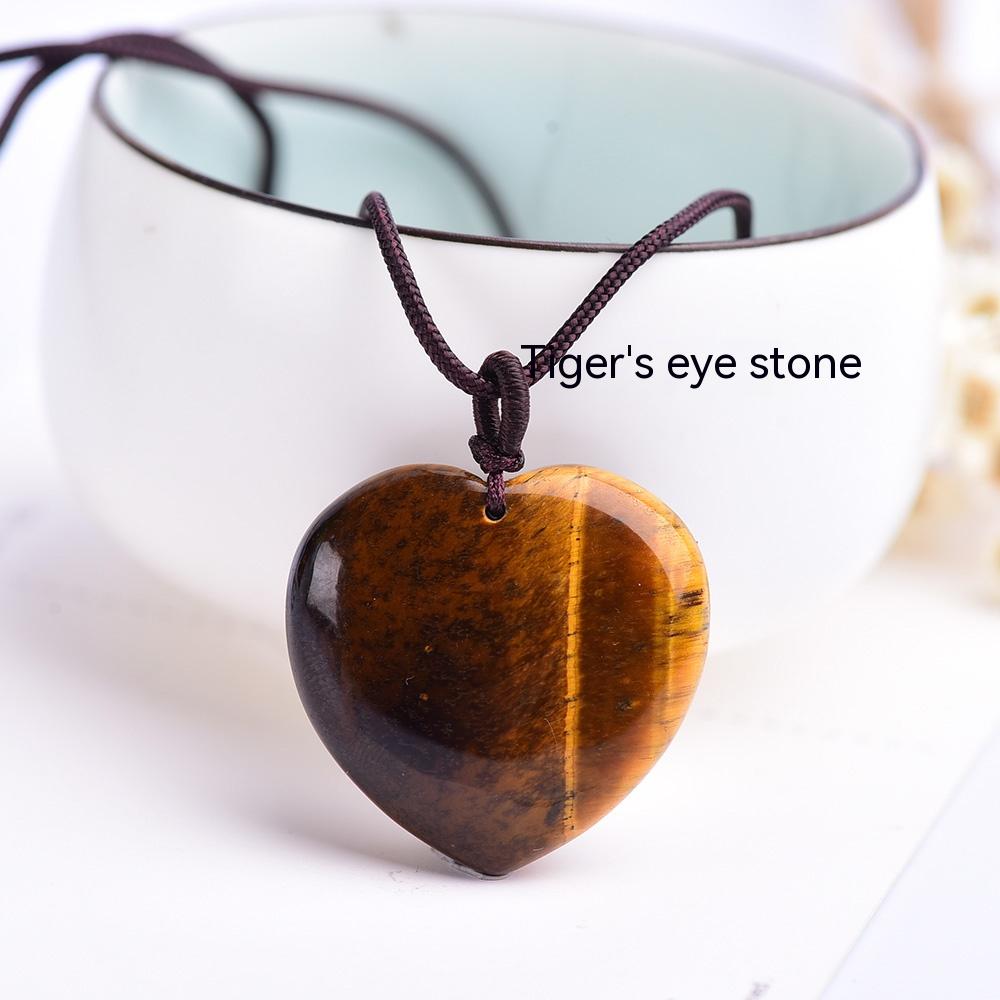 Natural Crystal Rough, Peach Heart Rose Quartz, Love Pendant, Tiger's-Eye, Heart Necklace, Jewelry