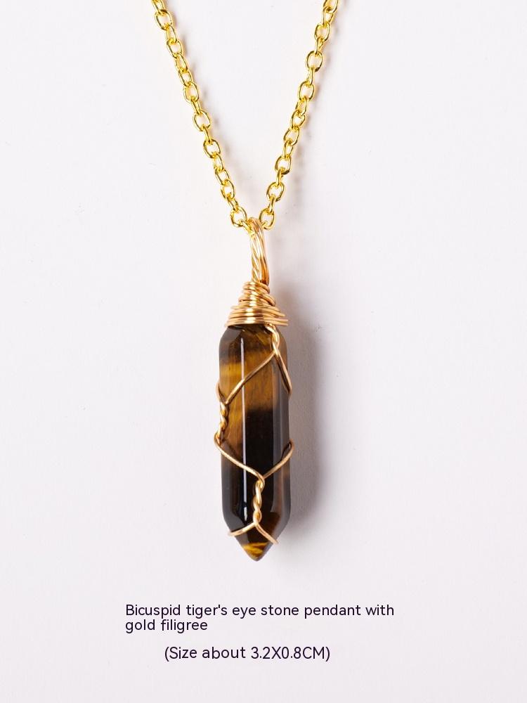 Natural crystal raw stone hexagonal prism ornaments double-pointed crystal column pentagram winding jewelry men and women pendants