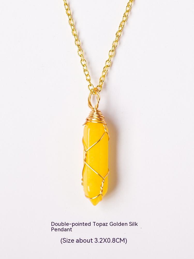 Natural crystal raw stone hexagonal prism ornaments double-pointed crystal column pentagram winding jewelry men and women pendants